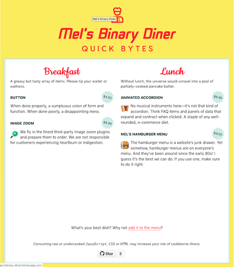 Mel's Binary Diner desktop screenshot